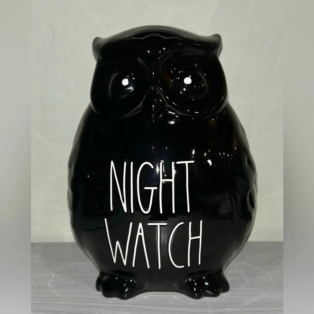 Rae Dunn Halloween/Fall Decoration. Black ceramic “NIGHT WATCH” owl. Brand new! - Picture 1 of 5